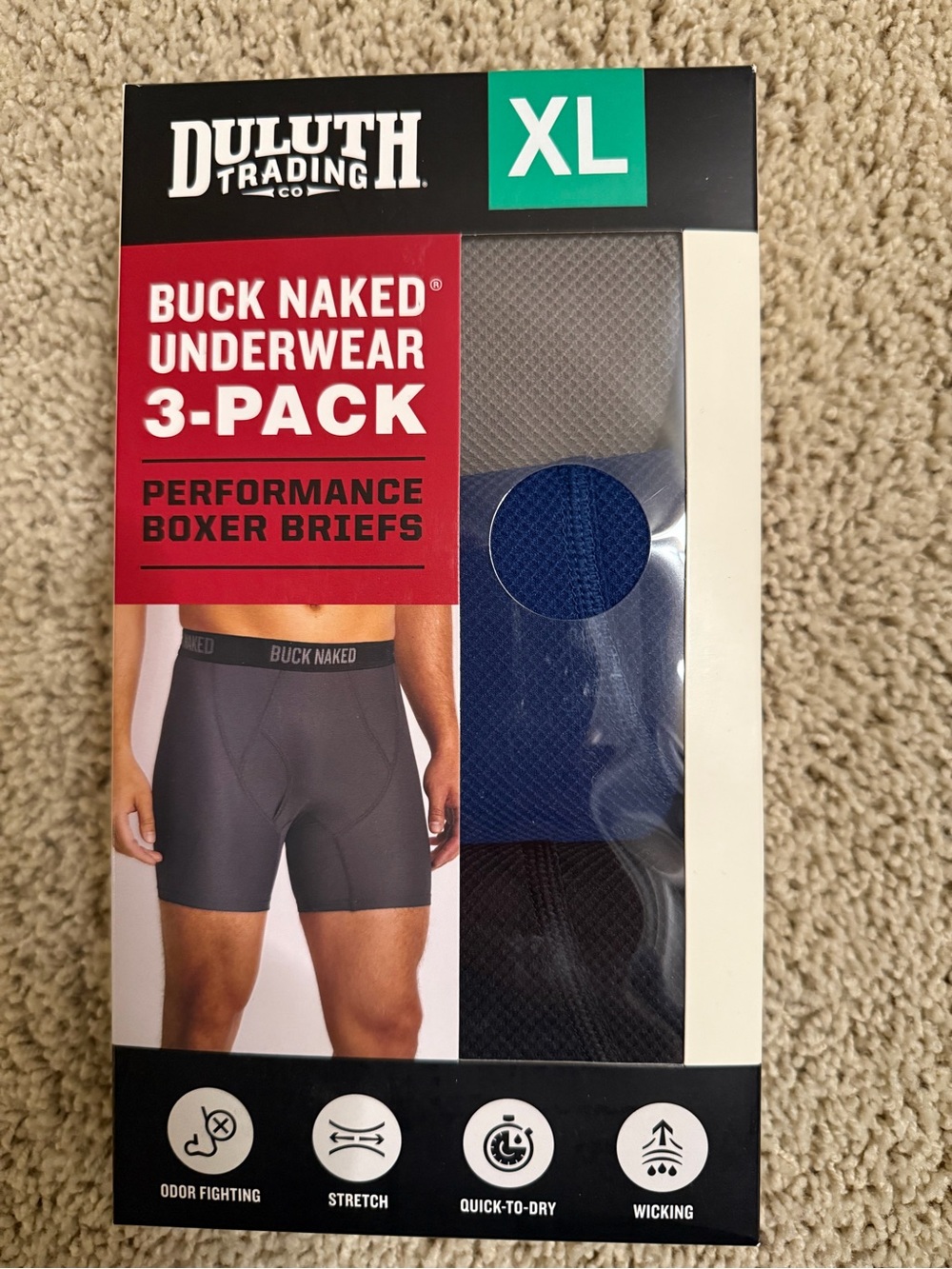 Duluth Trading Co Buck Naked Performance Boxer Briefs 3-Pack - Gray/Blue/Black - Picture 11 of 12